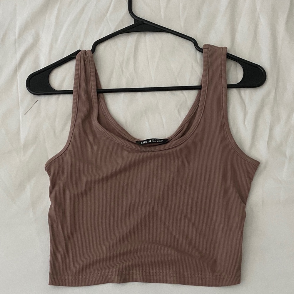 Brown Ribbed Crop Top